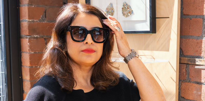 Hafiya trying on sunglasses at the Eye Room